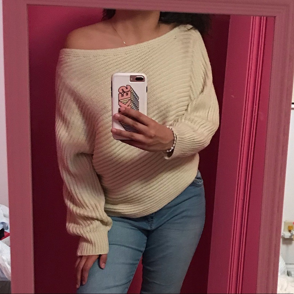 Off shoulder knit sweater